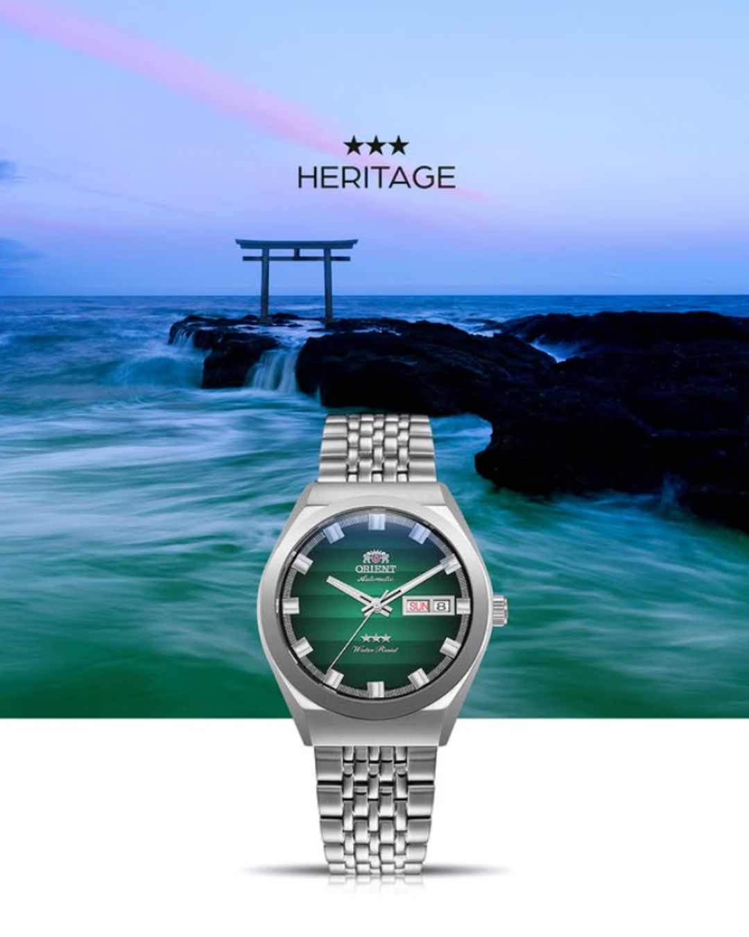 Rel&oacute;gio de pulso Orient autom&aacute;tico heritage masculino mostrador verde